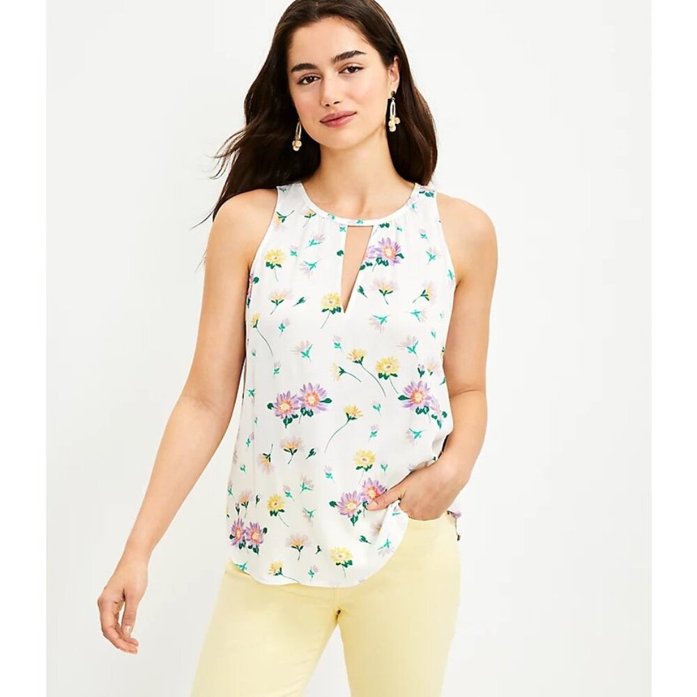 Ann Taylor LOFT Floral Tie Back Shell Top L